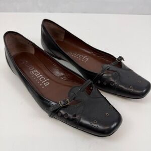 Pedro Garcia Black Leather Ballet Flats Women's EU 40 US 9 Square Toe